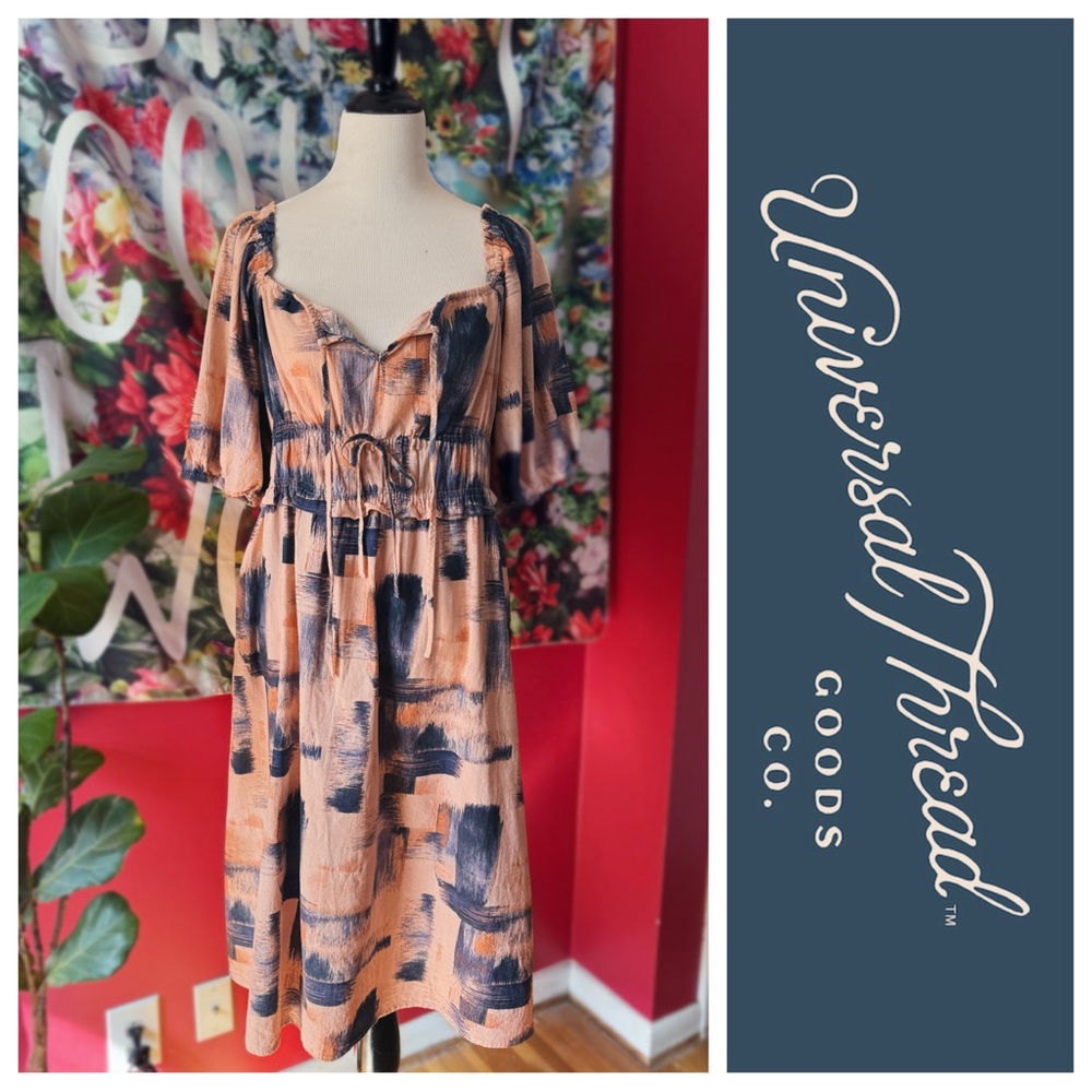 Universal Thread Peach & Navy Midi MilkMaid Dress